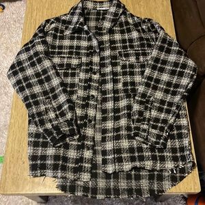 Plaid fringe shacket